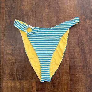 Dippin Daisy’s Striped Bikini Bottoms Blue Yellow High Cut Size Large